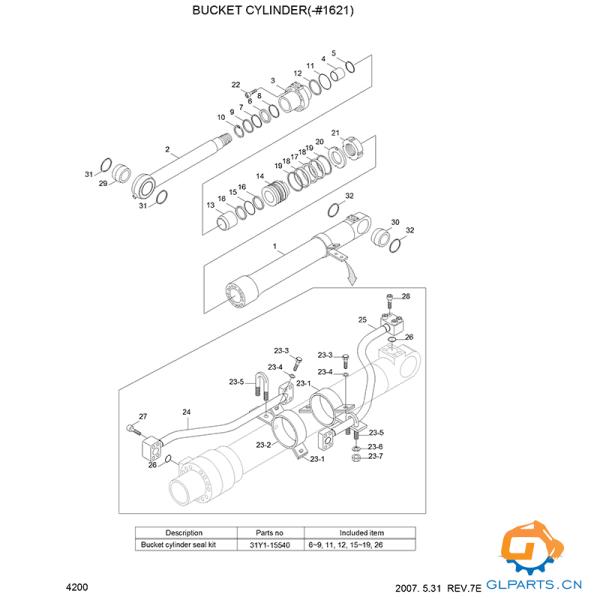 31N8-60110 Bucket Hydraulic Cylinder Hyundai R290LC-7 R290-7 Excavator Spare Parts