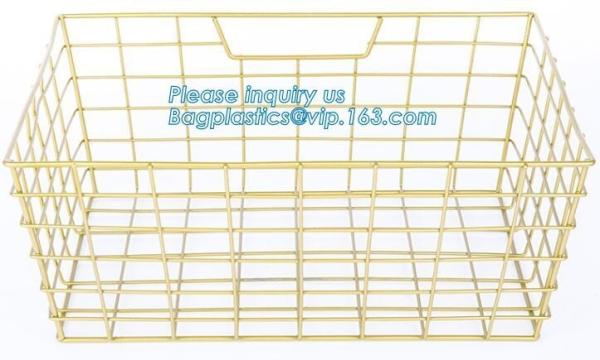 metal wire storage basket with tray in whole sale lowest MOQ sale even just buy 1 set, Kitchen storage Rose gold wire me