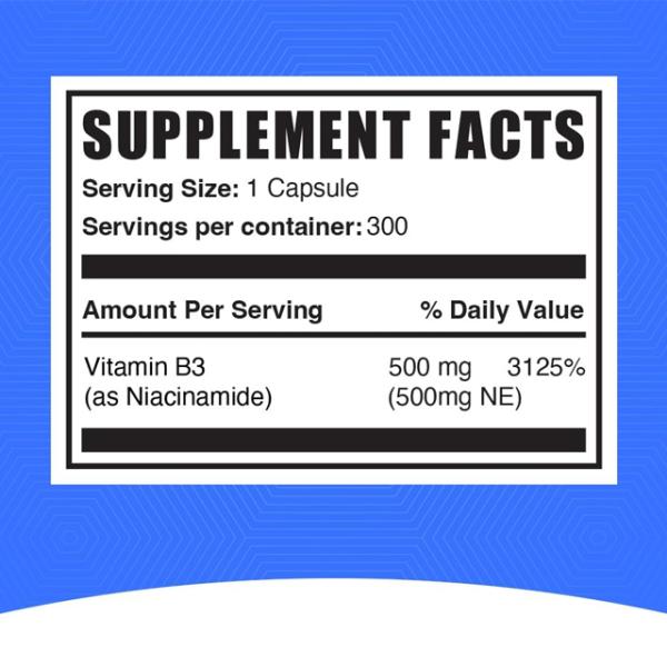 Health Glow Niacinamide Vitamin B3 500mg Capsules | 300 Servings for Optimal Health & Energy | Premium Quality from Hong Kong Prosafe Nutritional Manufacturing