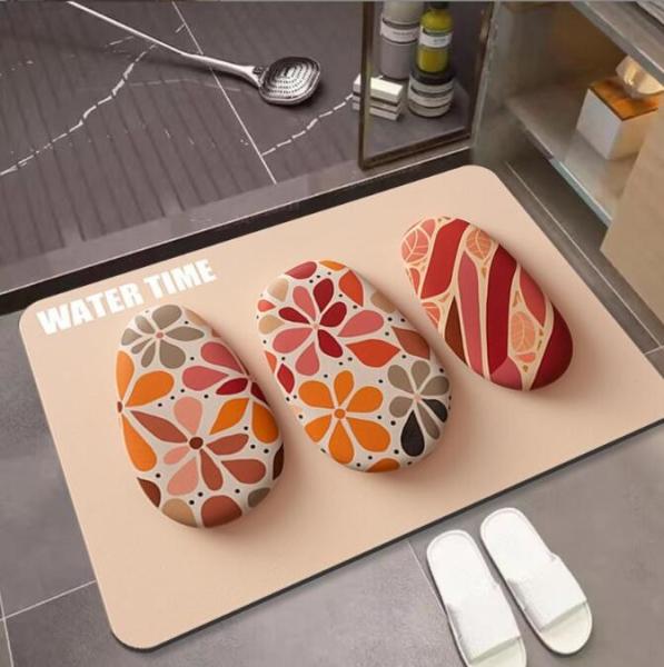 Expansão Air Stone Bathroom Floor Mat Cartoon Pebble Diatom Mud Floor Mat Absorvente de óleo de cozinha