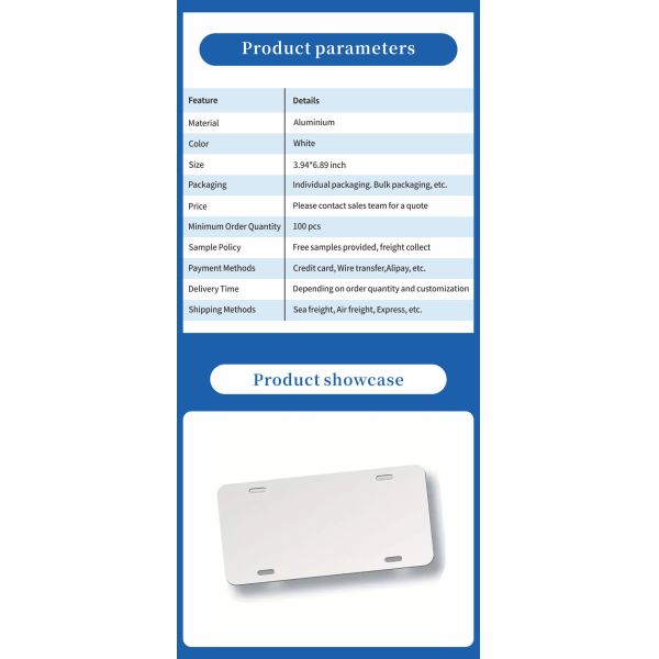 Wholesale Sublimation Car License Plate Blanks 12x6 Inch Personalized Custom Aluminium Car Nameplate Hide