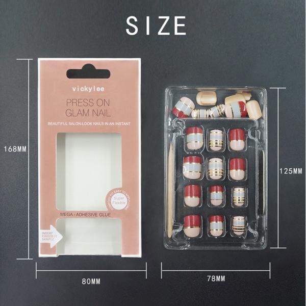 French Style Full Cover Red White And Blue Nails With Metallic Gold