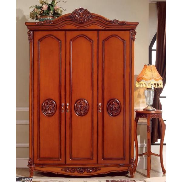 Solid Wood Classic Bedroom Wooden Wardrobe 3 Door Design