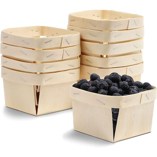 Silk-Screen Printed 5.75-Inch Square Vented Wooden Berry Baskets for Fruit Picking