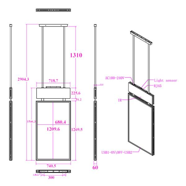 RK3288 Android 7.1 Double Side Digital Signage Ceiling Mounted 3000nits