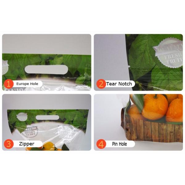 Stand Up Pouch Zipper Fruit Packaging Bags Custom Plastic With Handle Holes