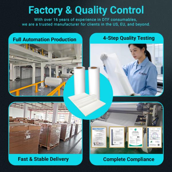 FCOLOR FREE DELIVERY USA 33cm DTF Film 100M Roll 3 in 1 Instant Hot Cold Peel for DTF Printer US Stock Ready