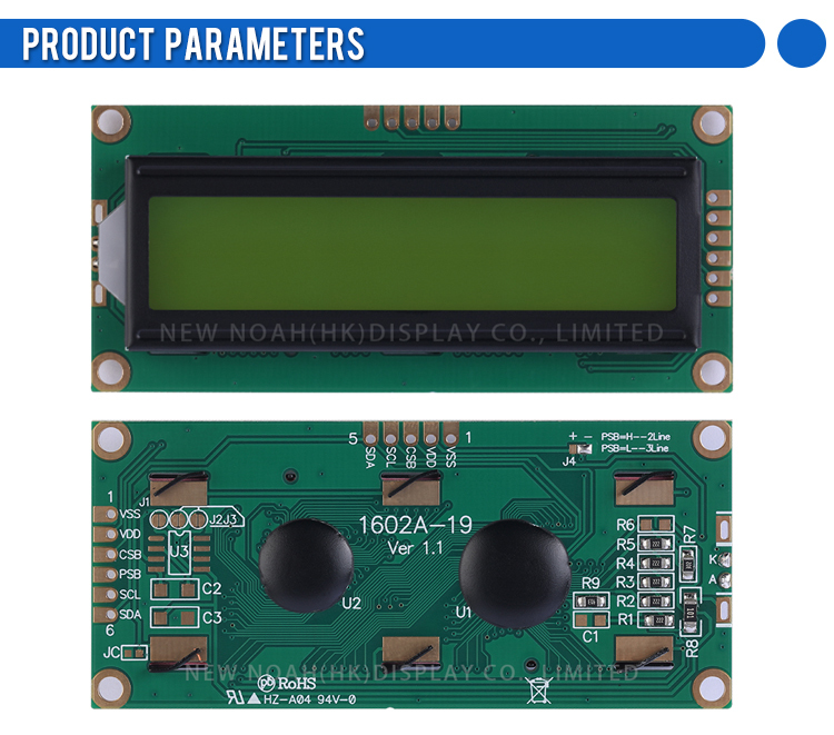 Yellow Green Film 1602A-19 Character LCD Screen Support Scheme Development IIC, I2C Serial Port Screen