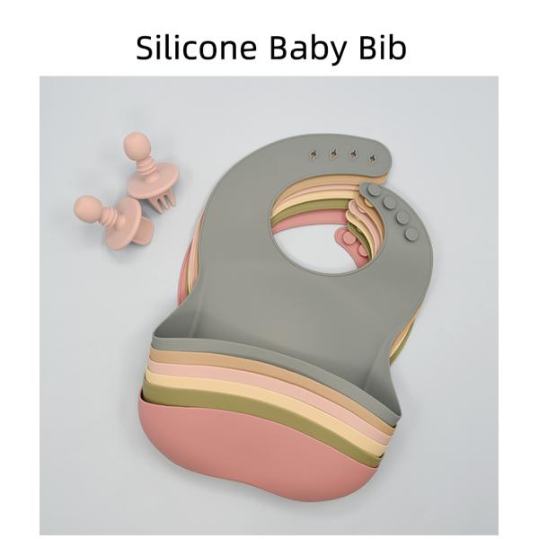 Pantone Color  BPA Free Silicone Baby Bibs OEM Waterproof Adjustable