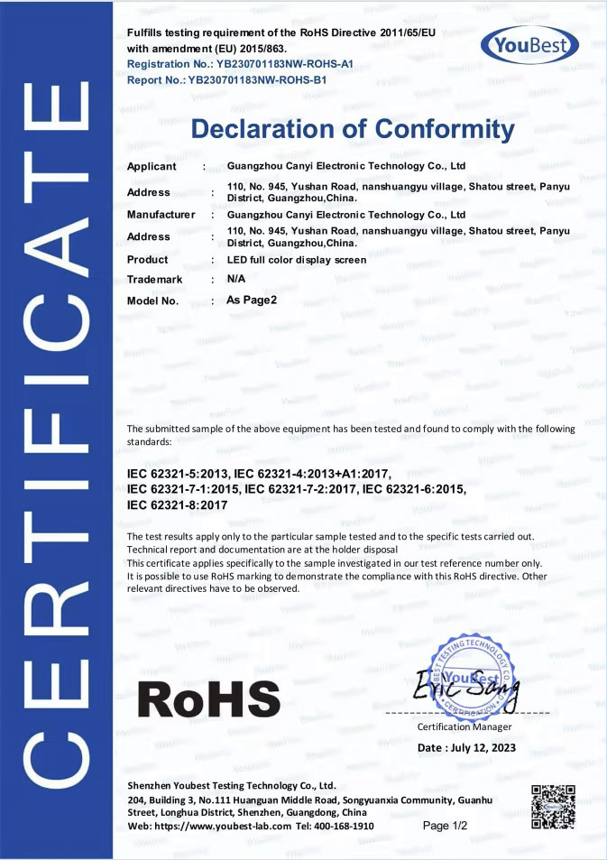 Guangzhou Canyi Electronic Technology Co., Ltd Сертификации