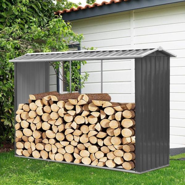 AJUNION Metal Outdoor Firewood Log Rack Shed for Easy Assembly and Garden Storage