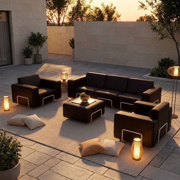 Modern Design Outdoor Garden Sofa Set Steel Frame Eco-Friendly Weatherproof Fabric for Patio Home Villa Courtyard Hotel Use