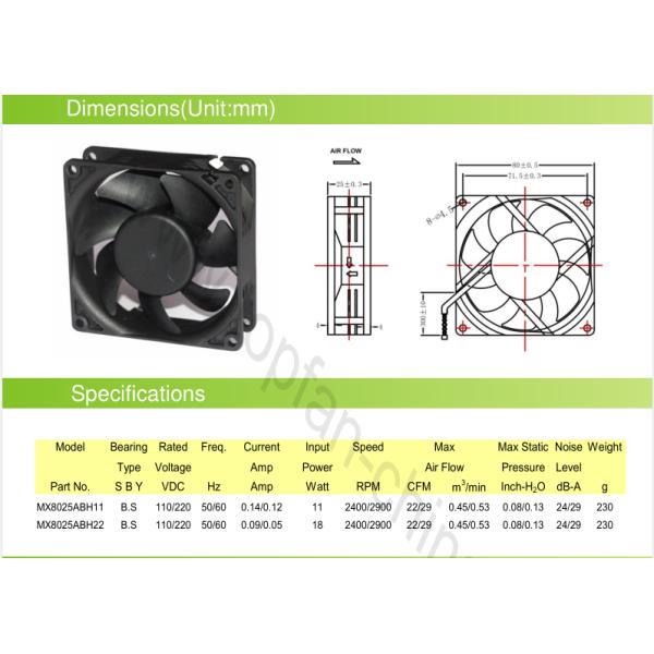 Large Air Folw Exhaust Fan 110V / 220V 80000 Hours 80mm X 80mm X 25mm