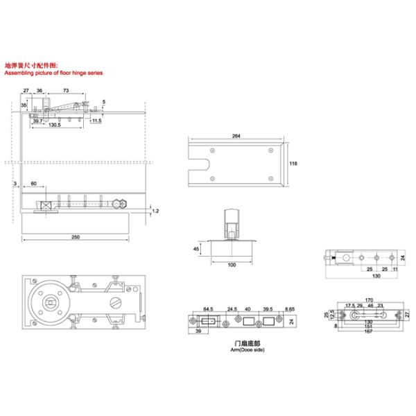 Floor Hinge T-18, color:black or blue, casting iron,  weight capacity 85kgs,
