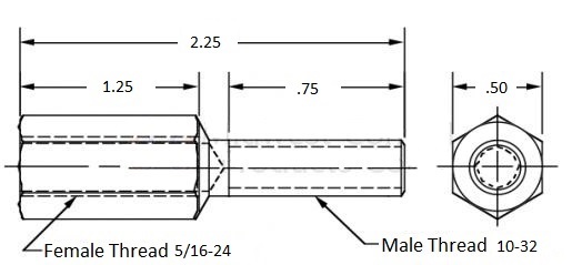 Adaptador de rosca Varilla de acero inoxidable 5/16-24 Femenino 10-32 Hombre rosca
