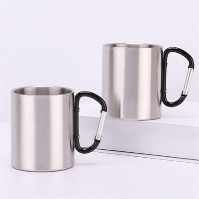 Double Walled Stainless Steel Reusable Coffee Mug 220ml Customized With Carabiner Hook