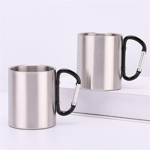 Double Walled Stainless Steel Reusable Coffee Mug 220ml Customized With Carabiner Hook