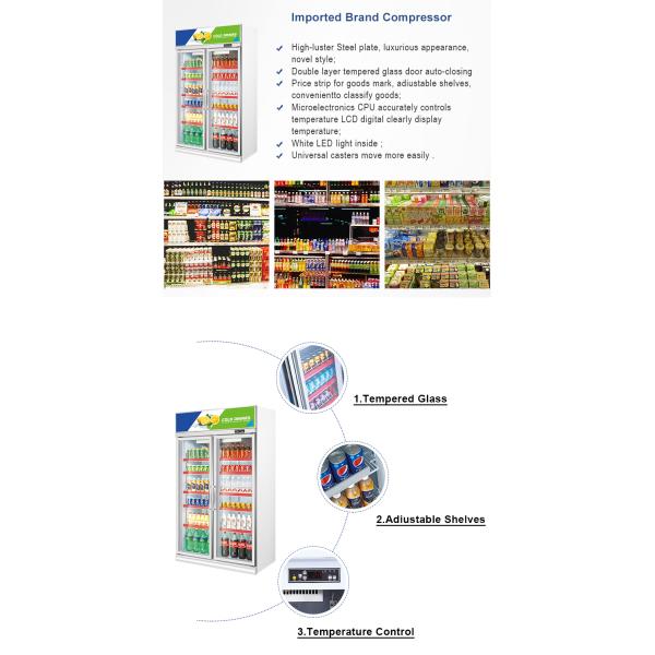Commercial Upright Supermarket 2 Doors Beverage Display Cooler Showcase Supermarket Chiller