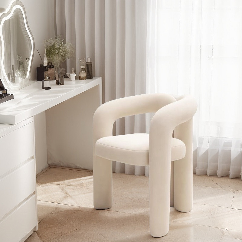 Cream Style Dressing Table Bedroom Upholstered Accent Side Chair Comfortable Arms Beige Makeup Vanity Chair for Living Room