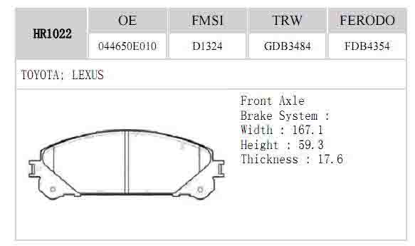 Resistencia da alta temperatura de capa profesional 044650E010 D1324 del reemplazo de la zapata de freno
