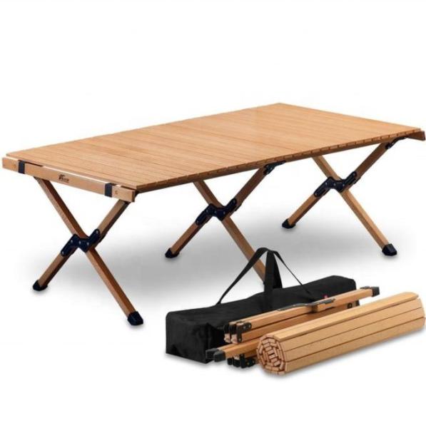 Outdoor Solid Wood Egg Roll Picnic Dining Table for Easy Assembly and Cleaning
