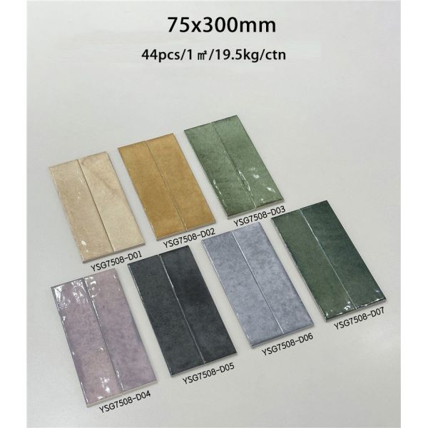 Stunning and Durable 75x300mm Glossy Ceramic Wall Tiles For Living Room