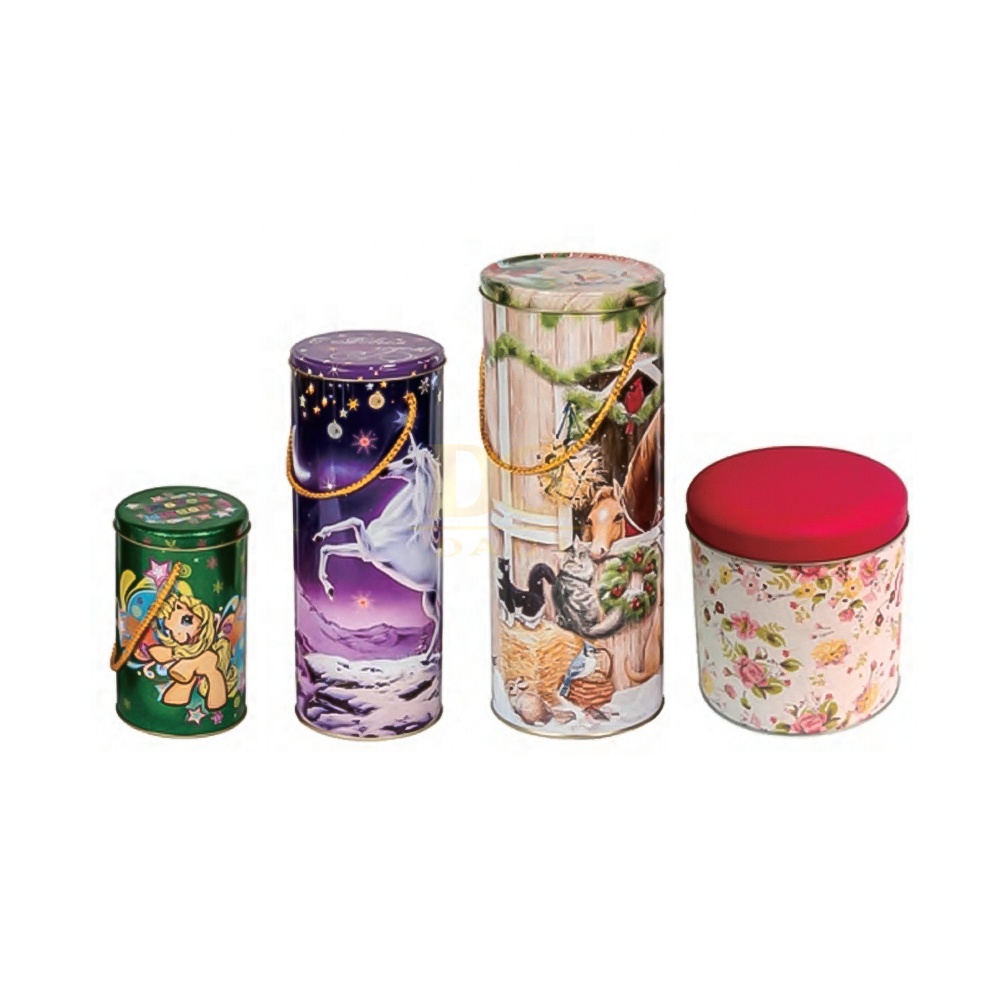 3D Flat Printing Tin Box Collectible Candy Storage Weaving Rope Handle Empty