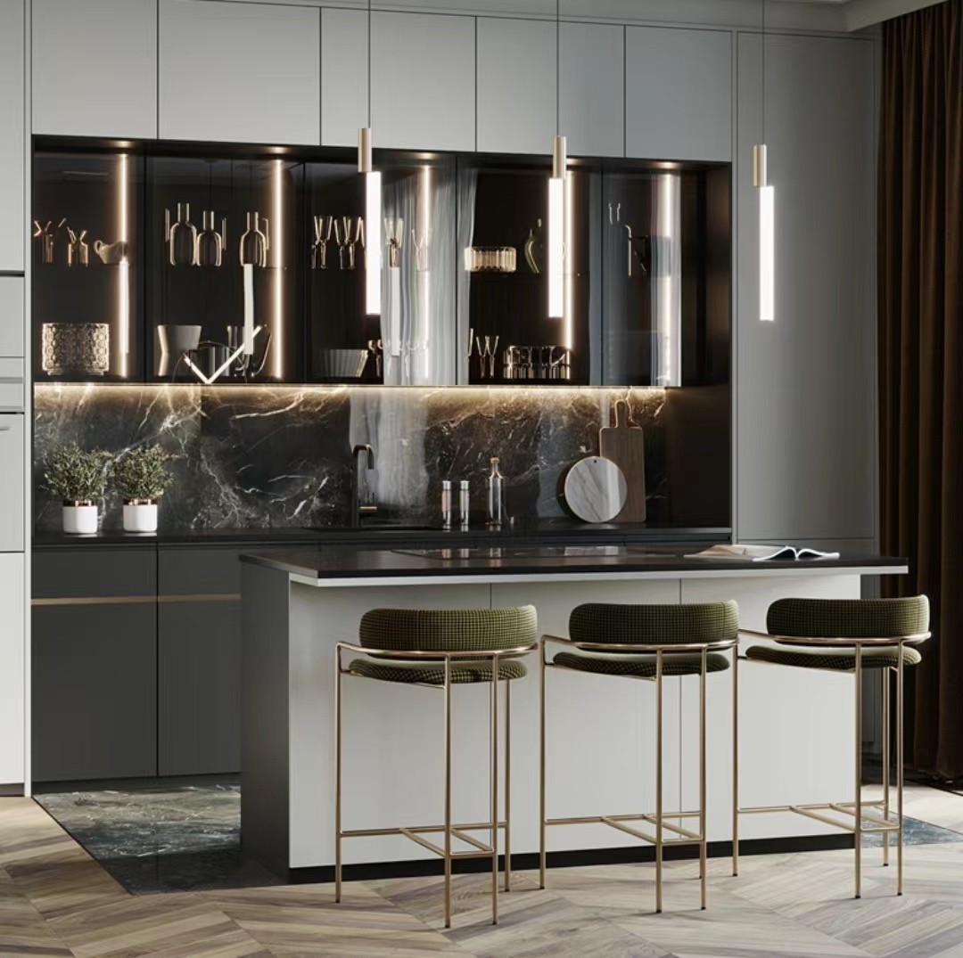 Effortlessly Stylish YALIG Gray Glossy Kitchen Cabinet with Lacquer Finish