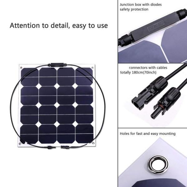 Flexible 18v 50w Solar Panel Curved Soft Thin Film Solar Panel C60 Cell