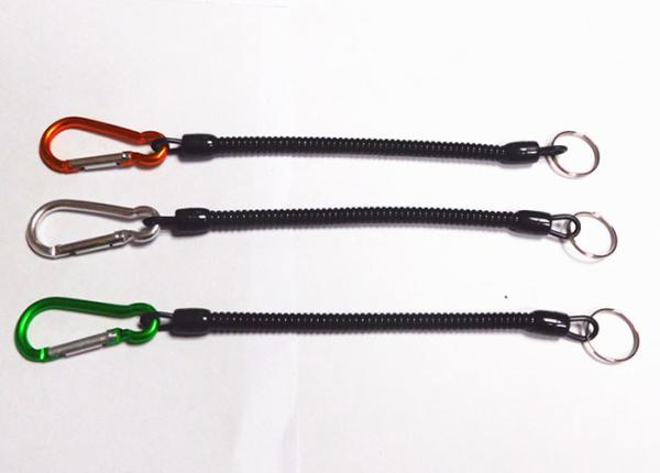 Promtional 6.5''  Steel Coil  Fishing Plier Lanyard Cords w/Split Ring and Colorful Carabiner