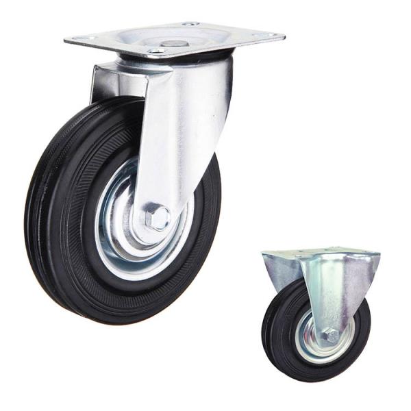 264lbs Capacity Rigid Rubber Casters 200mm Black Wheel Standard