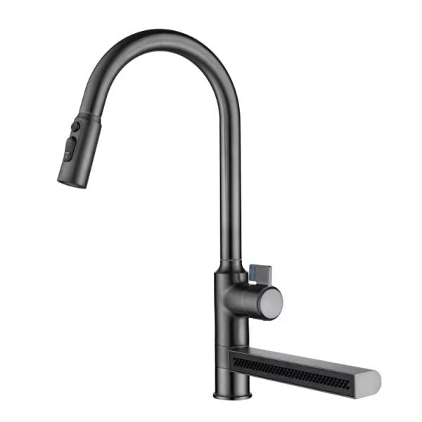 Pull Out Spray Type Kitchen Sink Waterfall Faucet Mixer 360 Degree Rotation Extender
