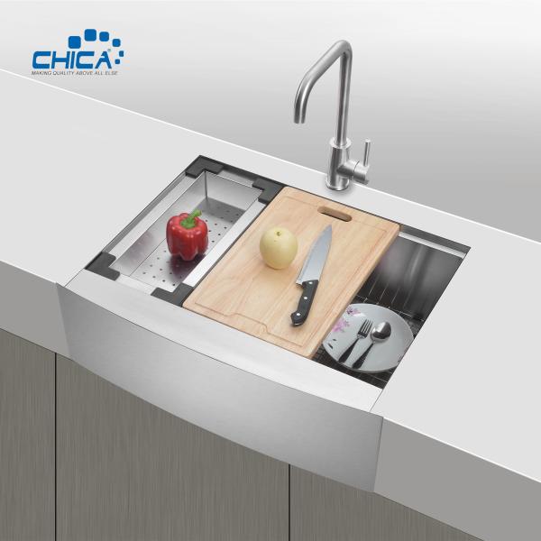 Stainless Steel SS304 Silver Color Handmade Apron Front Farmhouse Kitchen Sink
