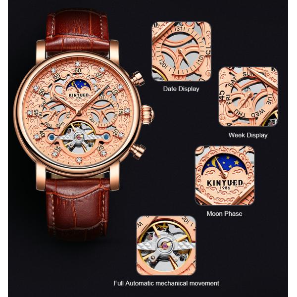 Luxury brand automatic mechanical movement genuine leather men charm wrist waterproof watch