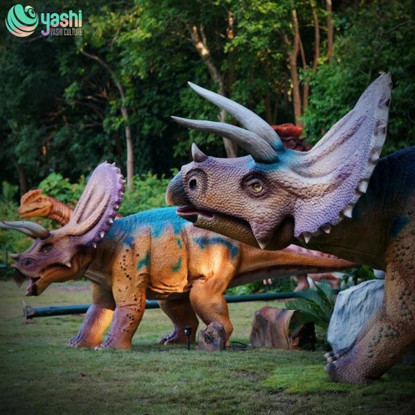 Sound-producing swinging silicone electric realistic triceratops dinosaur model