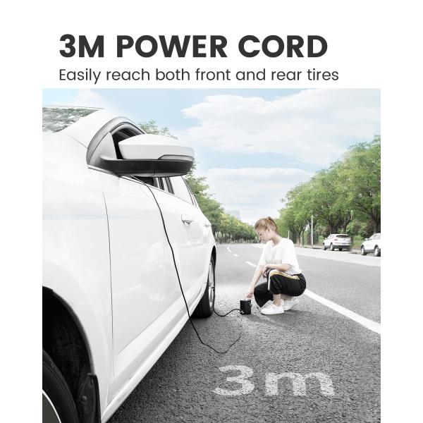 YANTU A05 12V Mini Pump Small Digital Tire Inflator for Car 140*120*100mm 3 Nozzles