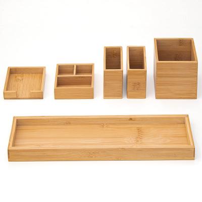 Organize eficientemente o seu banheiro com o conjunto de bandejas de bambu de 6 peças 38x10.5x10.1cm