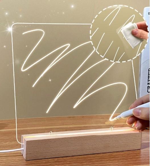 Entrega Rápida LED acrílico stand de luz com base de madeira decoração de lâmpada de noite