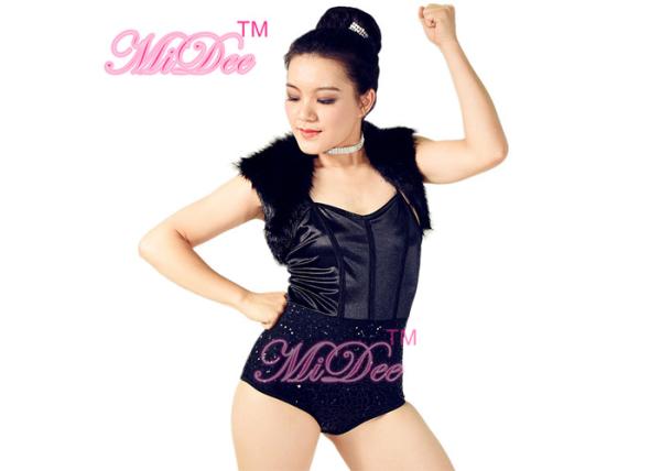 Cap Sleeves jazz dance outfits Black Swan Leotard Fur Mini Jacket For Women