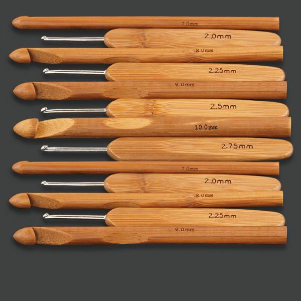 Bamboo Handle Crochet Hook Set Knitting Needles Stainless Steel Head Sewing Accessories