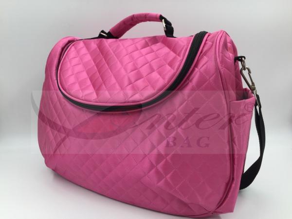 Pink Satin Quilted Tote Diaper Bags With Strap Easy Carry Big Capacity
