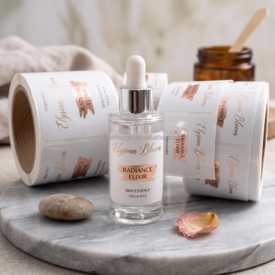 Custom Face Serum Label Waterproof BOPP Gold Foil Cosmetic Bottle Sticker Roll Printing Private Logo Labels