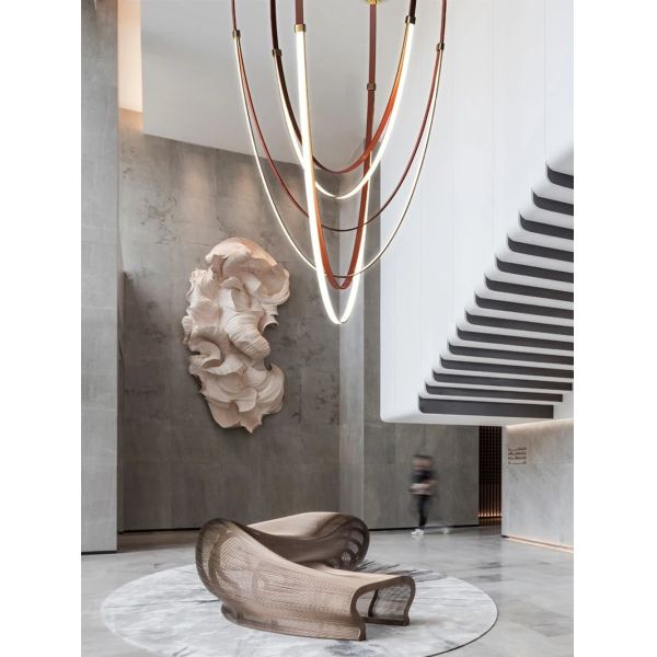 Dimmable LED Fexible Brown Black Leather Belt Chandelier (WH-NC-132)