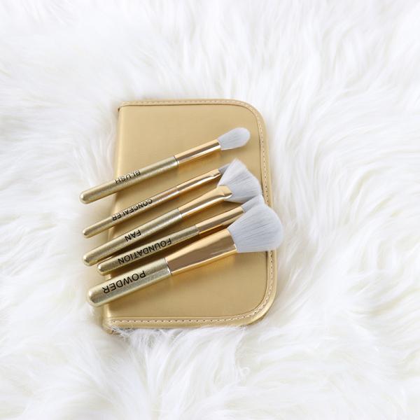 5pcs Mini Travel Makeup Brush Set With Portable Cosmetic Bag Easy To Carry
