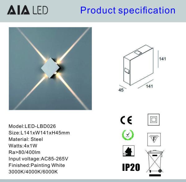 Steel inside 4x1W  IP20 modern 5degree beam angle LED wall light /LED decoration wall light