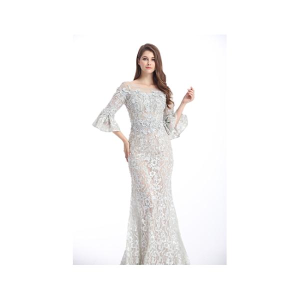 See Through Trumpet Half Sleeve Evening Dresses Floor Length Any Color Available