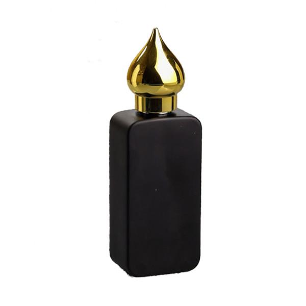 Black Matte Glass Rectangle Perfume Bottle Refillable With Screw Gold Cap