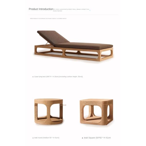 Customized Luxury Pool Teak Wood Lounge Chair With 5 Gears Backrest Adjustment Lesiure Bed