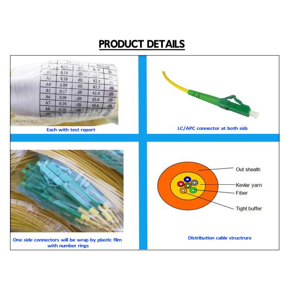 48 желтый цвет LC APC LSZH Corning гибкого провода пачки собрания 2.0mm ядров GJFJV Пре-прекращенный оптическим волокном