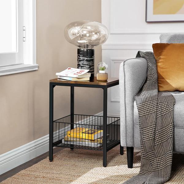 Side Table with Metal Basket for Sale, Industrial End Table, Small Side Table, LET35BX